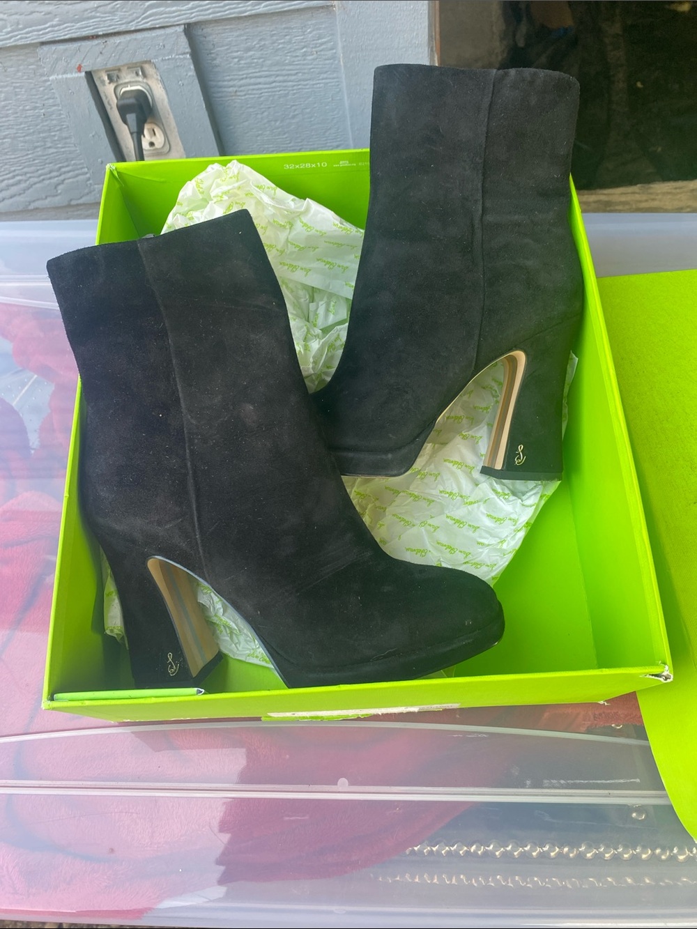 Sam Edelman Black Suede High Block Heel Ankle Boots